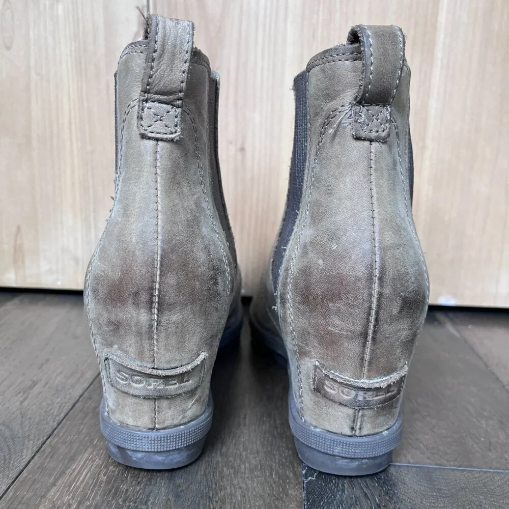 Sorel Joan of Arctic II Wedge Slip-On Booties Tan Leather Size 8 Waterproof